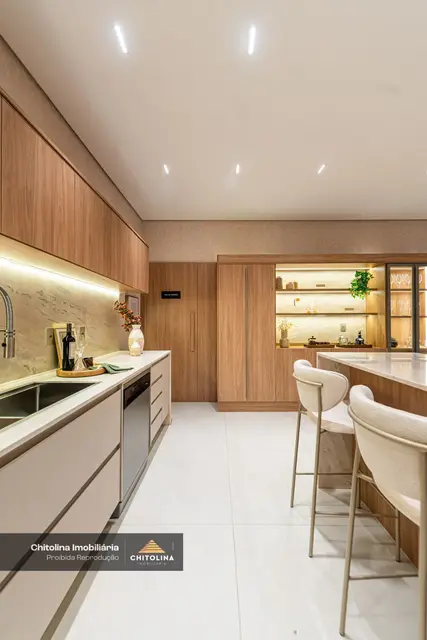 Cozinha do apartamento decorado do Grand'Oro Vila Barth, foto real do decorado de 126 m²