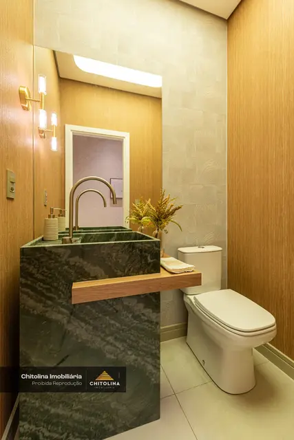 Lavabo do apartamento decorado do Grand'Oro Vila Barth, foto real do decorado de 126 m²