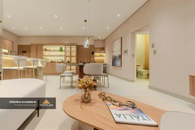 Sala de estar do apartamento decorado do Grand'Oro Vila Barth, foto real do decorado de 126 m²