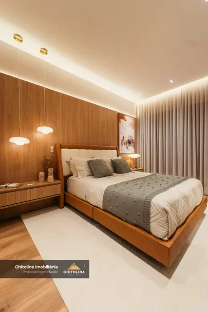 Suíte master do apartamento decorado do Grand'Oro Vila Barth, foto real do decorado de 126 m²